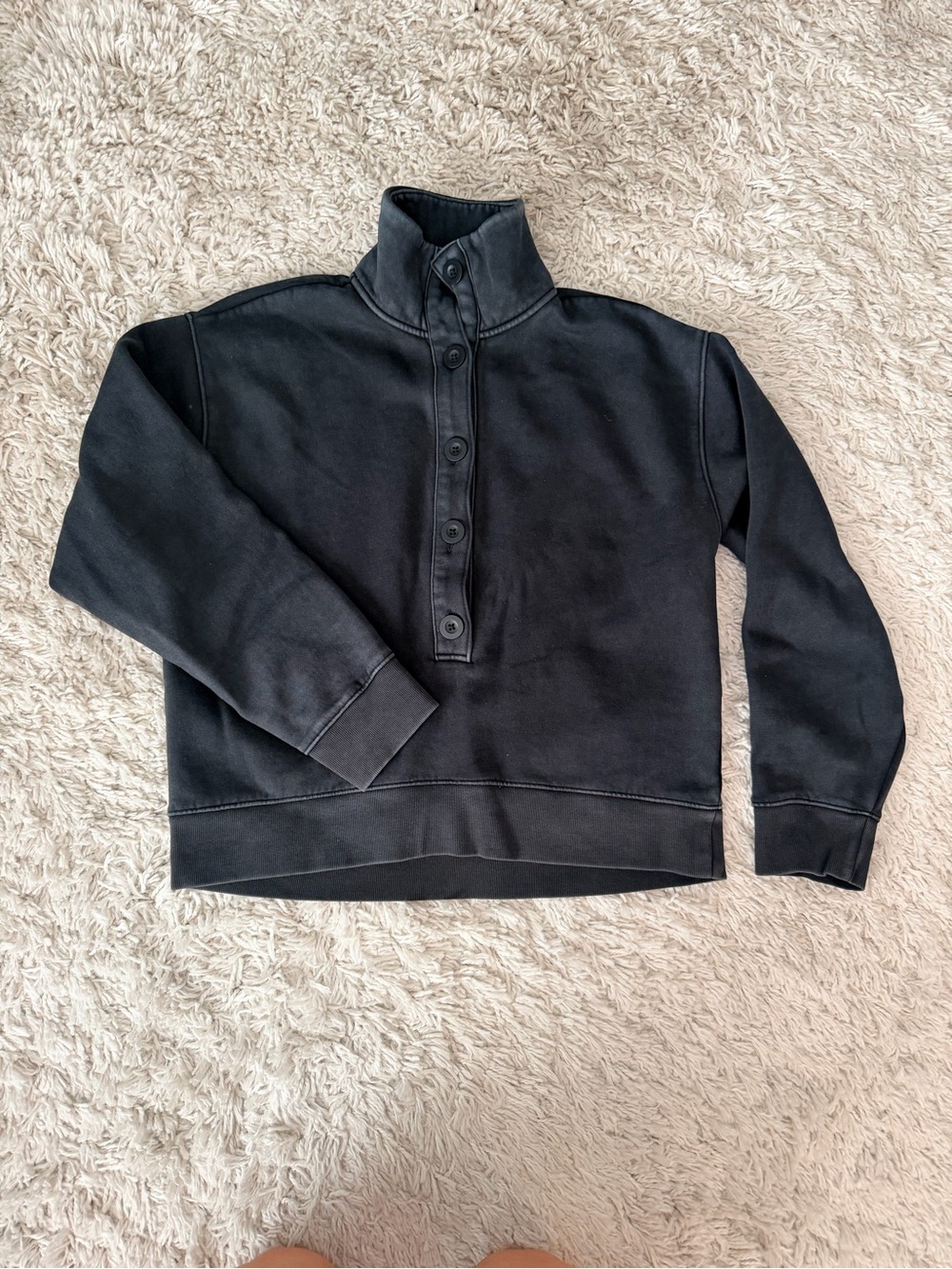 Universal Thread Washed Black Button-Front Boxy Sweatshirt | Size Small